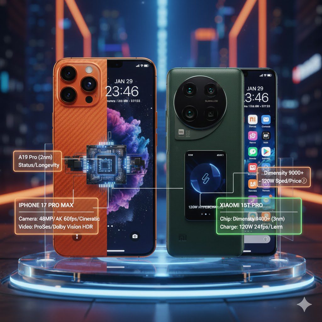 comparação absoluta entre o iphone 17 pro max e o xiaomi 15t