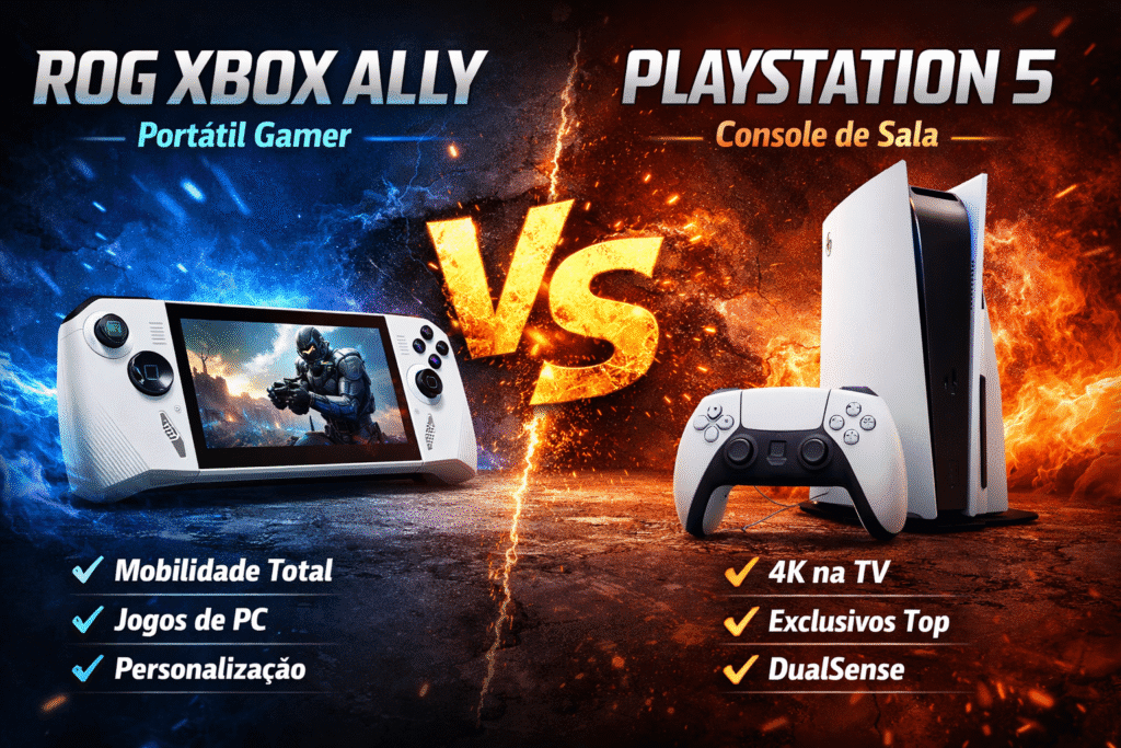 imagem comparativa entre Xbox Ally console e PlayStation 5